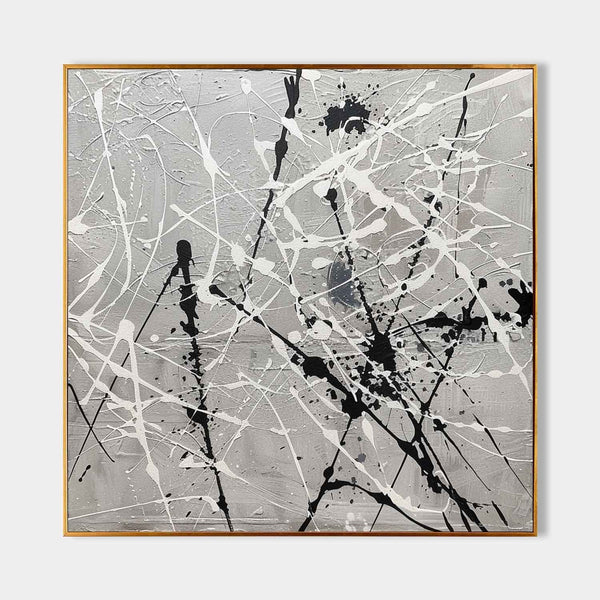 Black and White Drip Lines on Silver Grey