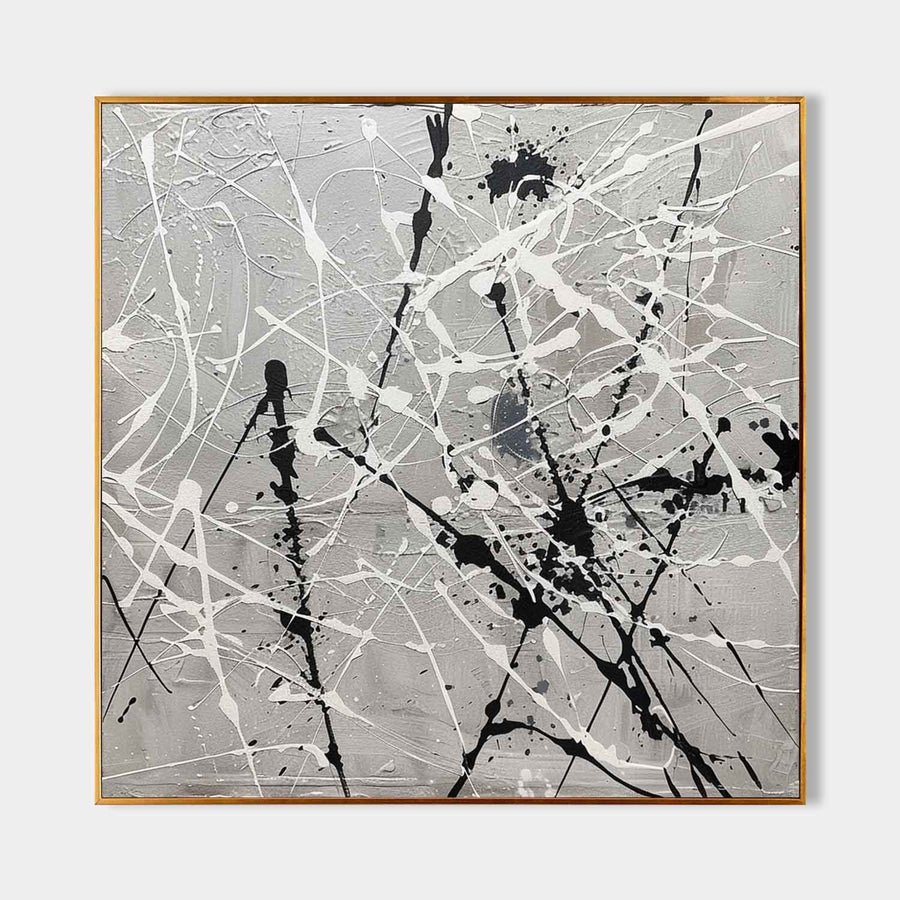 Black and White Drip Lines on Silver Grey