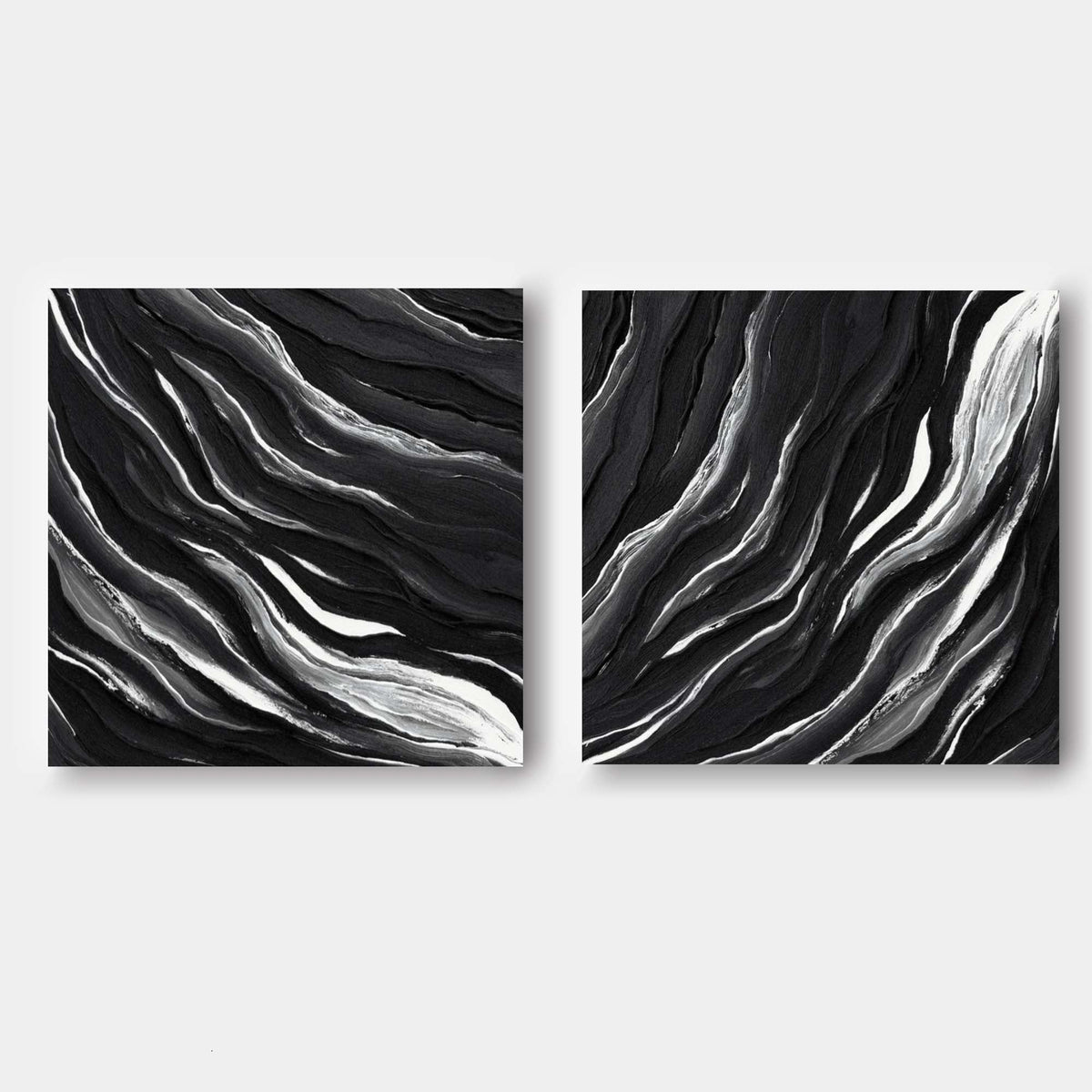 Black and White Flowing Ridges Pair
