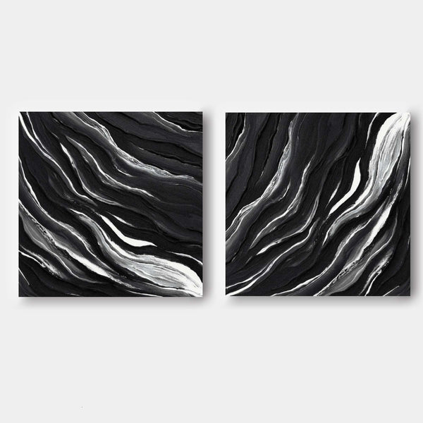 Black and White Flowing Ridges Pair