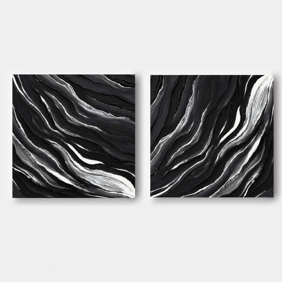Black and White Flowing Ridges Pair