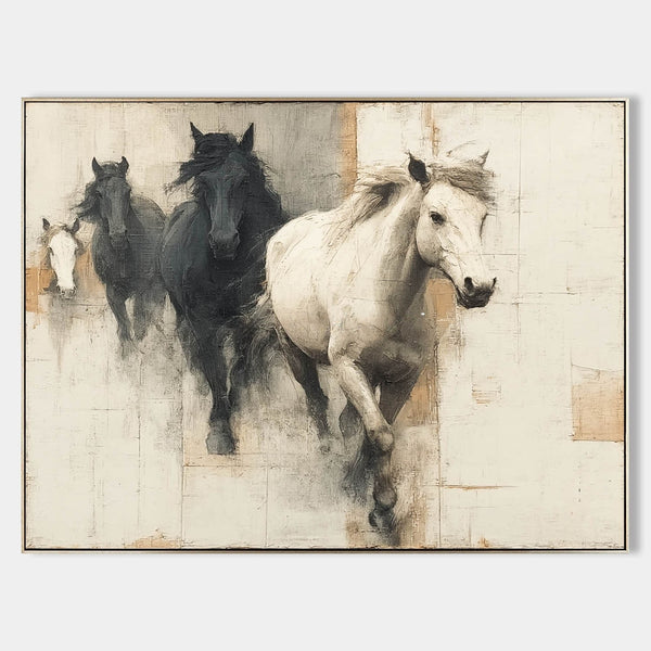 Black and White Horses in Motion