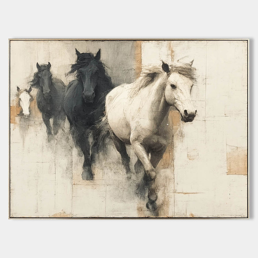 Black and White Horses in Motion