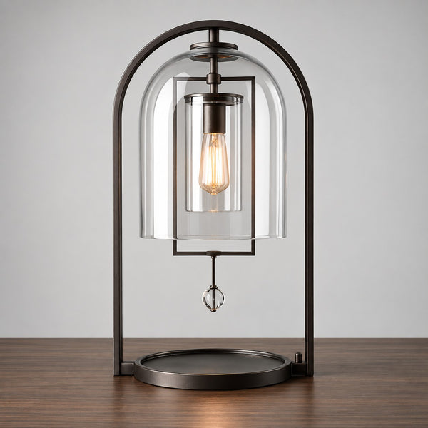 Black Arched Frame Glass Bell Table Lamp