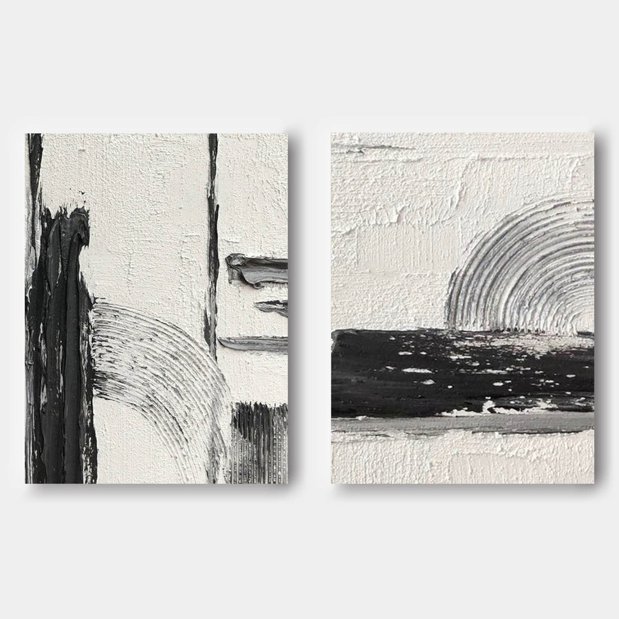 Black Arcs on Textured Ivory Diptych