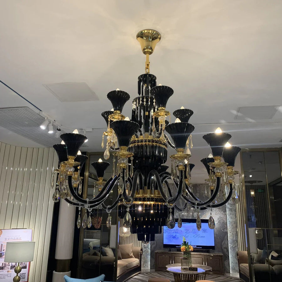 Black Branch Candle Chandelier with Crystal Drops