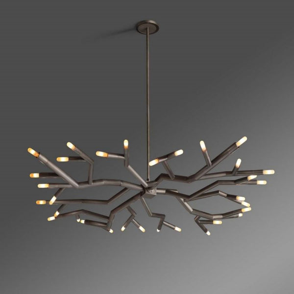 Black Brass Ring Chandelier with Glass Blossoms