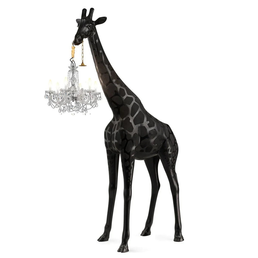 Black Giraffe Sculpture Floor Lamp with Crystal Chandelier