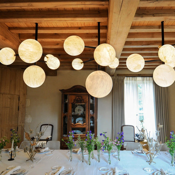 Black Metal Cluster Alabaster Orb Chandelier