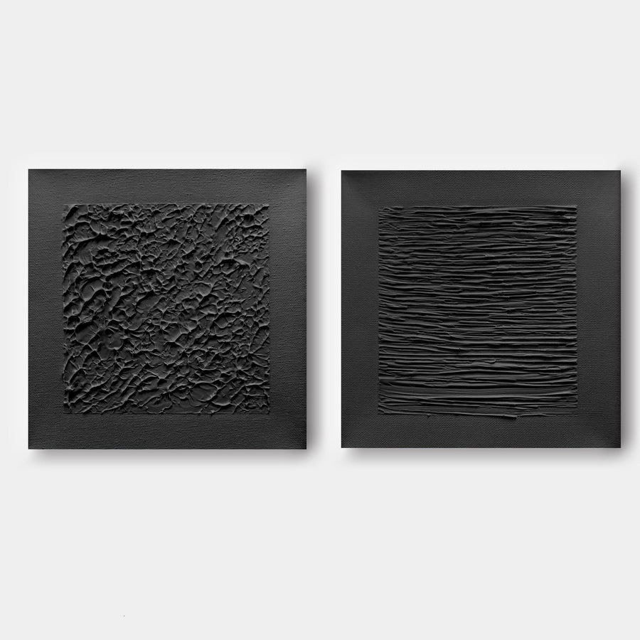 Black Relief Diptych in Texture
