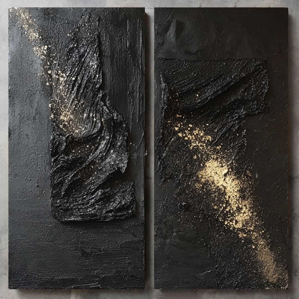 Black Relief Diptych with Gold Dust