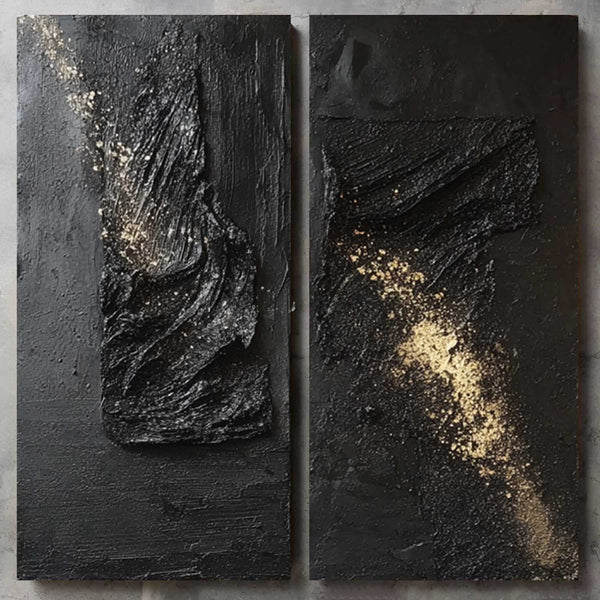 Black Relief Diptych with Gold Dust