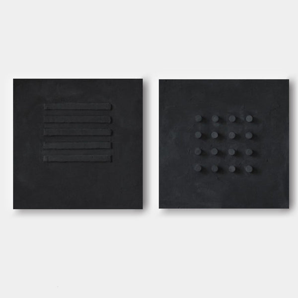 Black Relief Lines and Dots Diptych