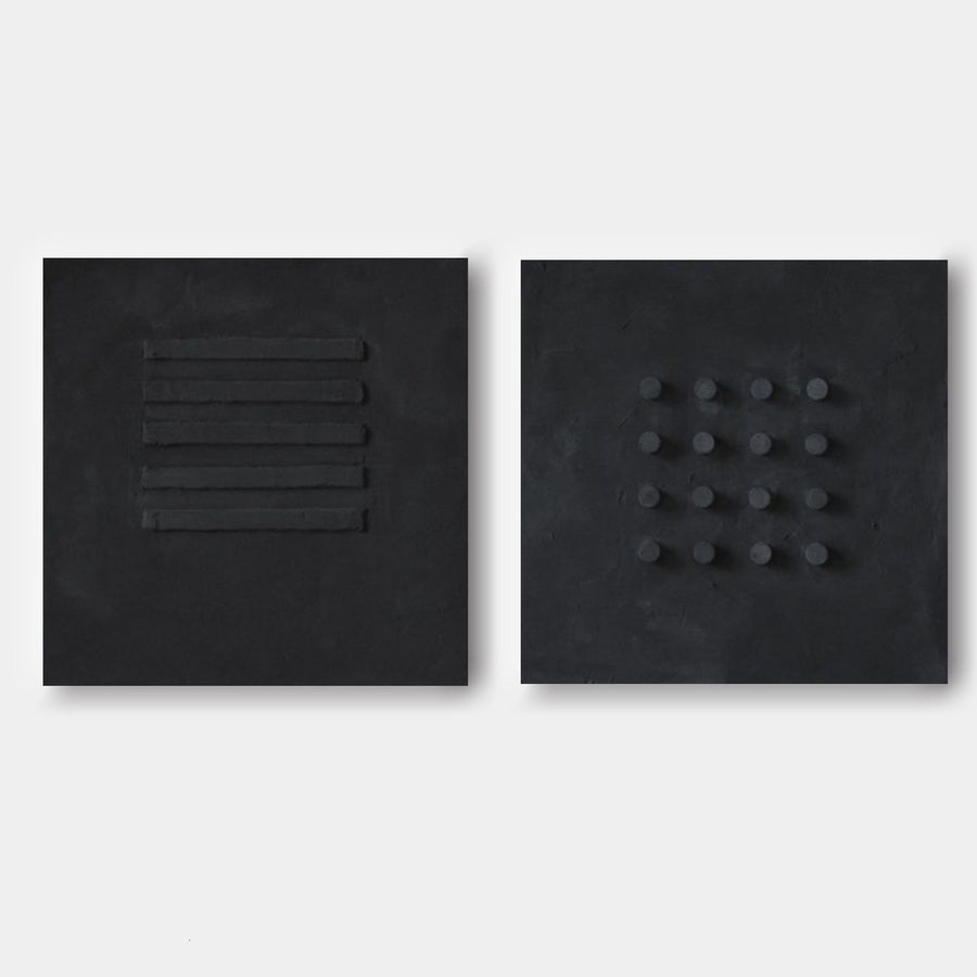 Black Relief Lines and Dots Diptych