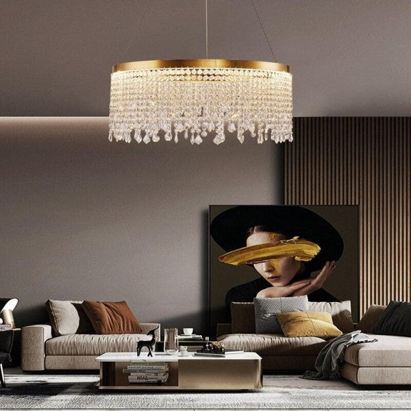 Black Ring Crystal Chandelier with Silver Tassels