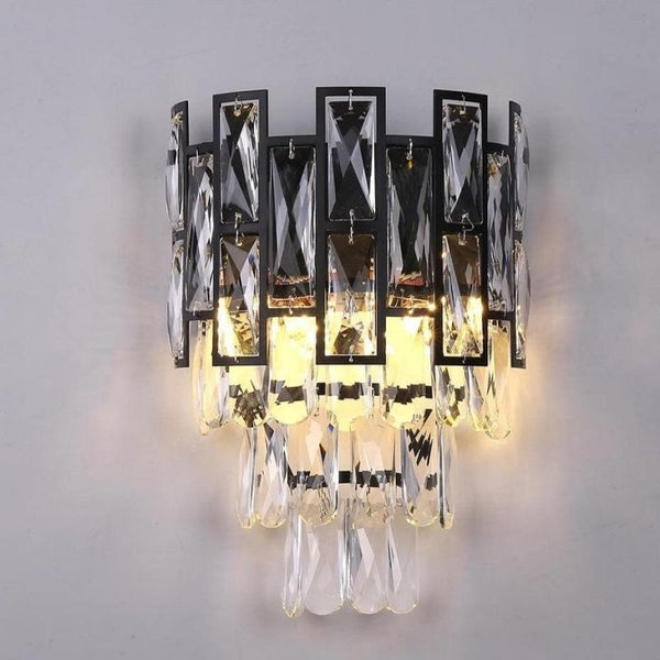 Black Steel and Clear Crystal Wall Sconce