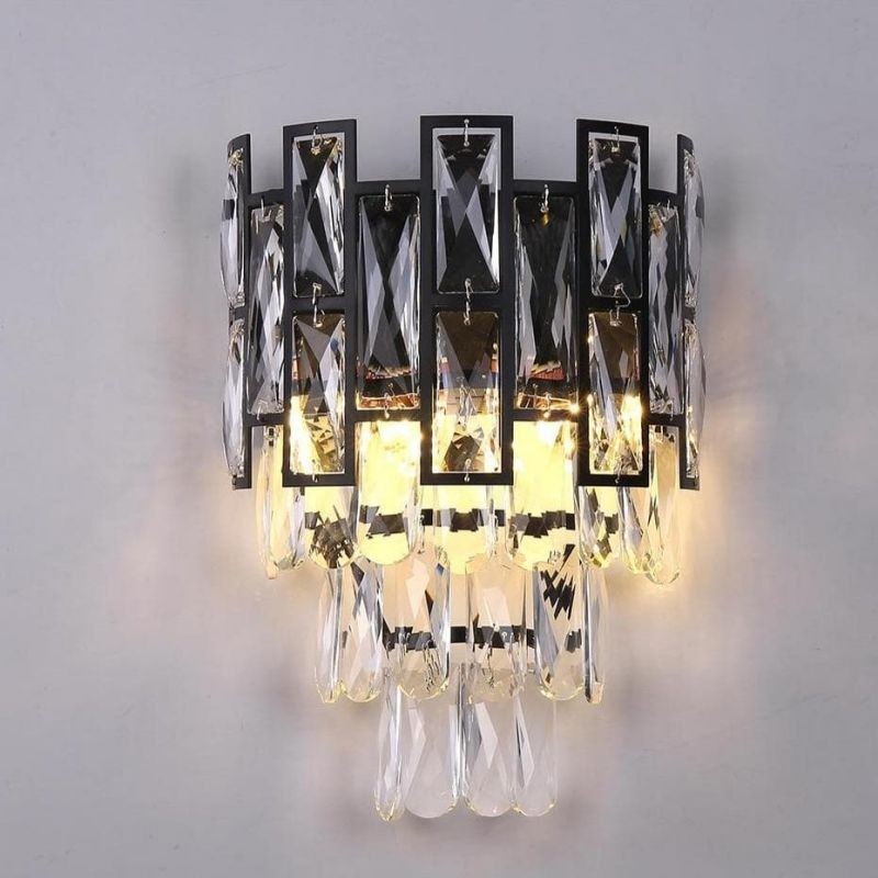 Black Steel and Clear Crystal Wall Sconce