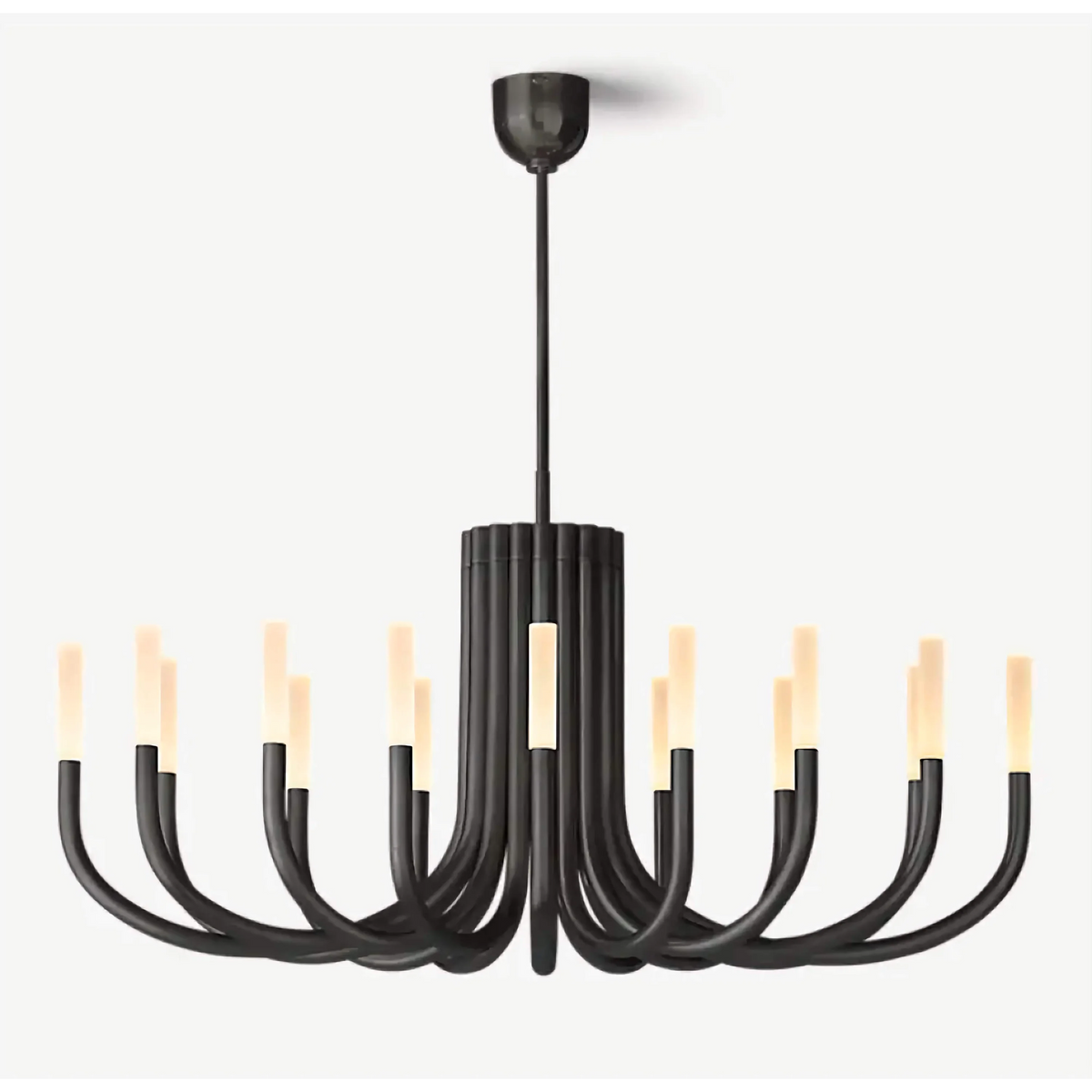 Black Steel Candelabra Chandelier with Frosted Glass Caps