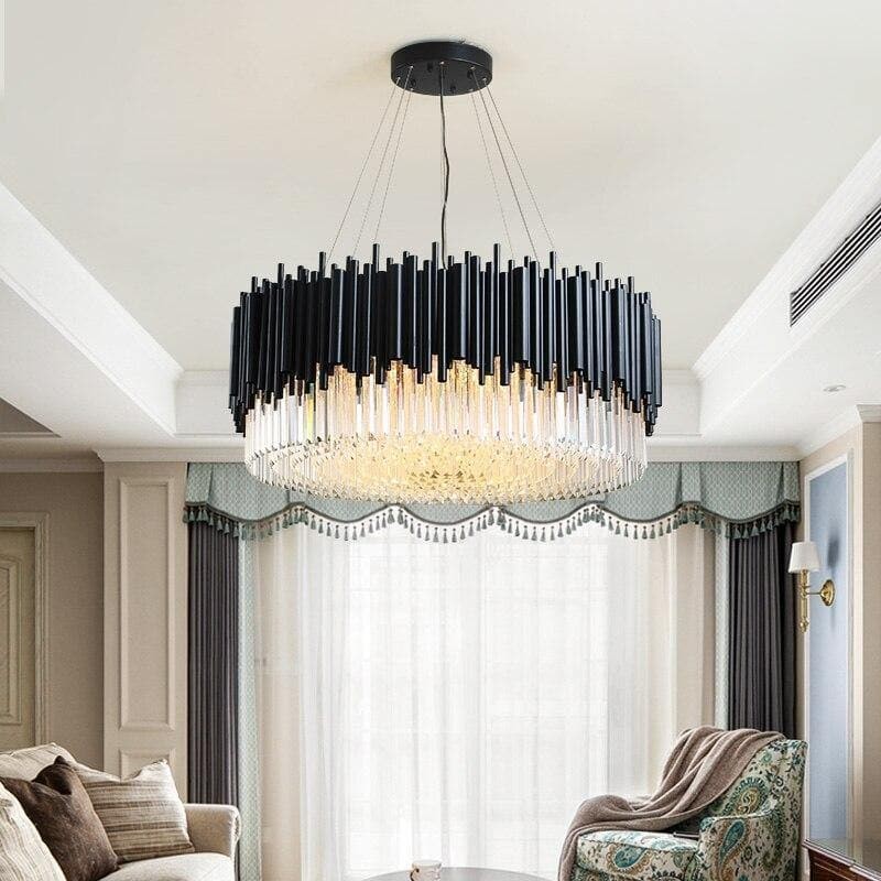 Black Steel Globe Crystal Cluster Chandelier
