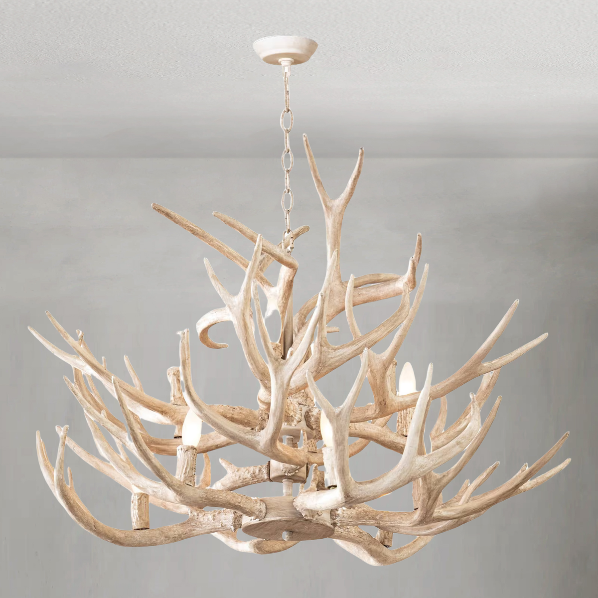 Bleached Resin Antler Ring Chandelier