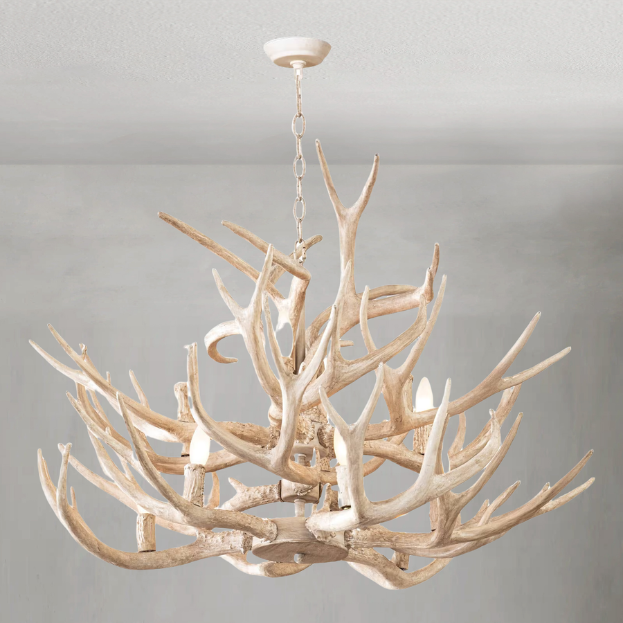 Bleached Resin Antler Ring Chandelier