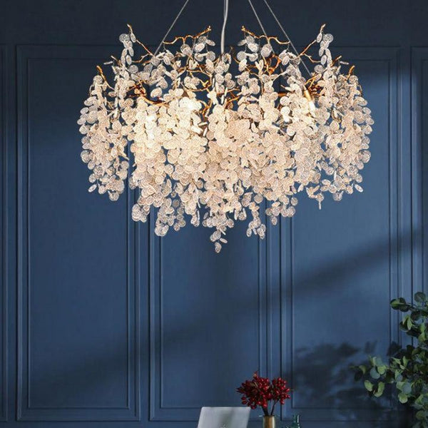 Blooming Brass Branch Chandelier with Clear or Milk Glass