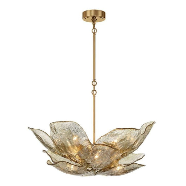 Blooming Glass Petal Cluster Brass Chandelier