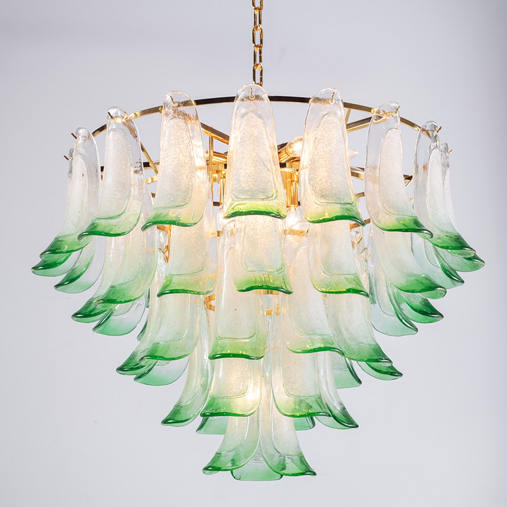 Blooming Ombre Glass Petal Brass Chandelier
