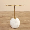 Circular Marble Accent Table | Metal & Stone Pedestal Side Table