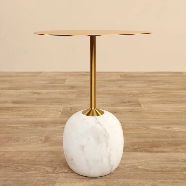 Circular Marble Accent Table | Metal & Stone Pedestal Side Table