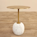 Circular Marble Accent Table | Metal & Stone Pedestal Side Table