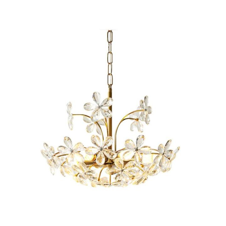 Blossom Cluster Crystal Bead Brass Chandelier