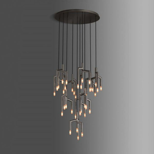 Blossom Glass Ring Chandelier with Black Brass Frame