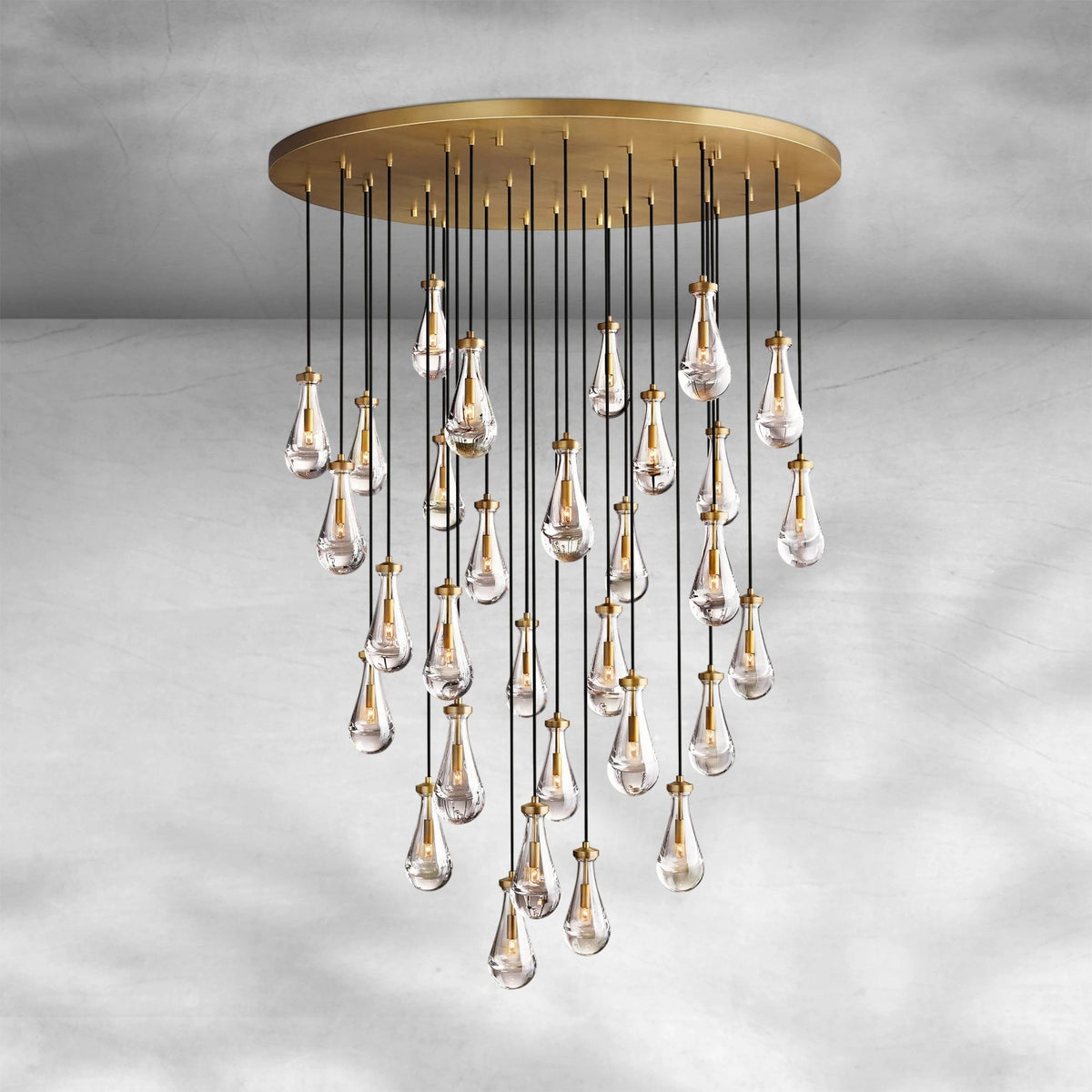 Blown Glass Bubble Cluster Brass Chandelier