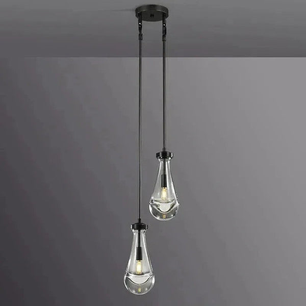 Blown Glass Bubble Drop Chandelier with Black Cords