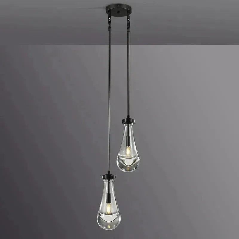 Blown Glass Bubble Drop Chandelier with Black Cords