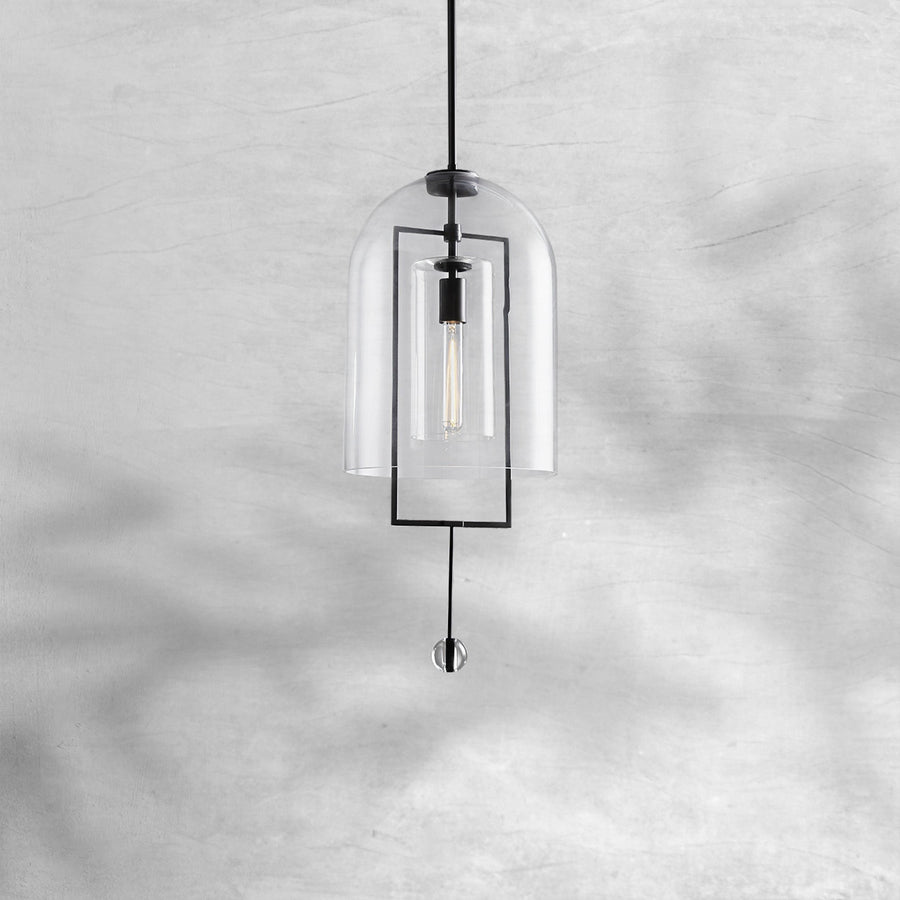 Blown Glass Bubble Pendant with Slim Brass Stem