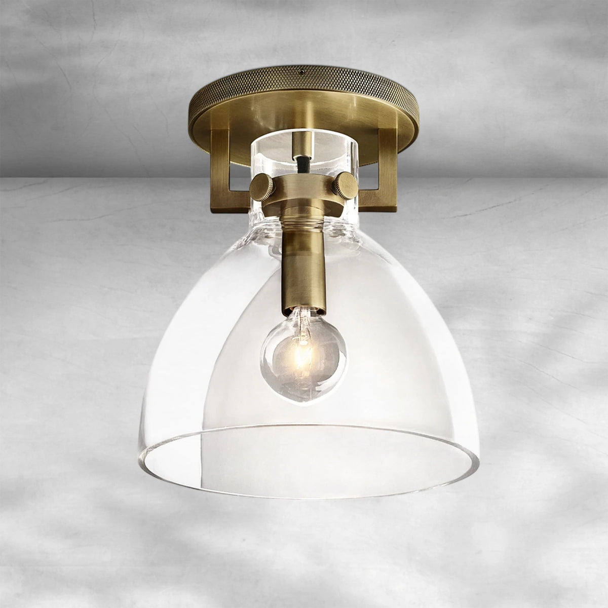 Blown Glass Cloche Brass Flush Mount