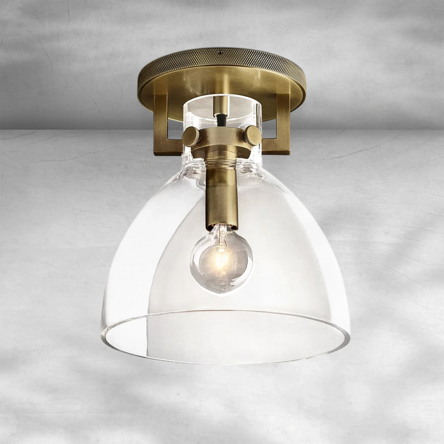 Blown Glass Cloche Brass Flush Mount