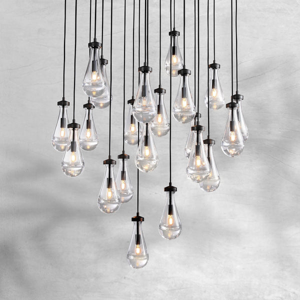 Blown Glass Globe Cluster Chandelier with Black Cords