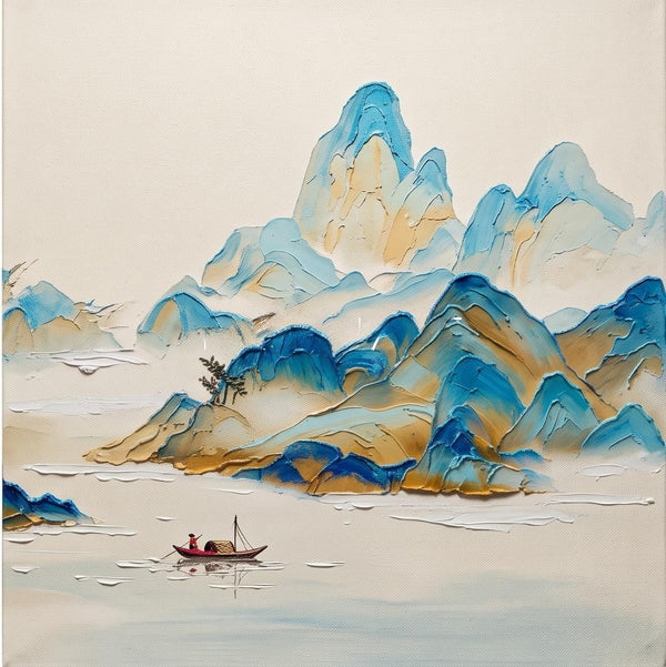 Blue and Gold Mountains Above Misty Water