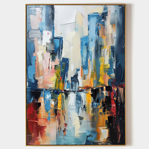 Blue City Reflections in Thick Paint