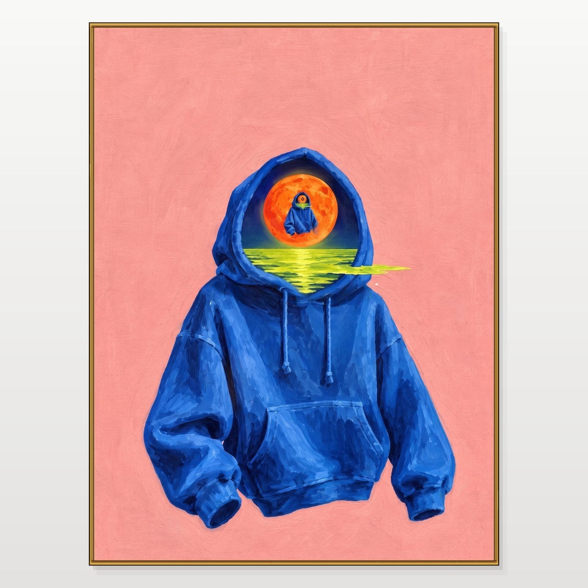 Blue Hoodie Holding a Moonlit Sea