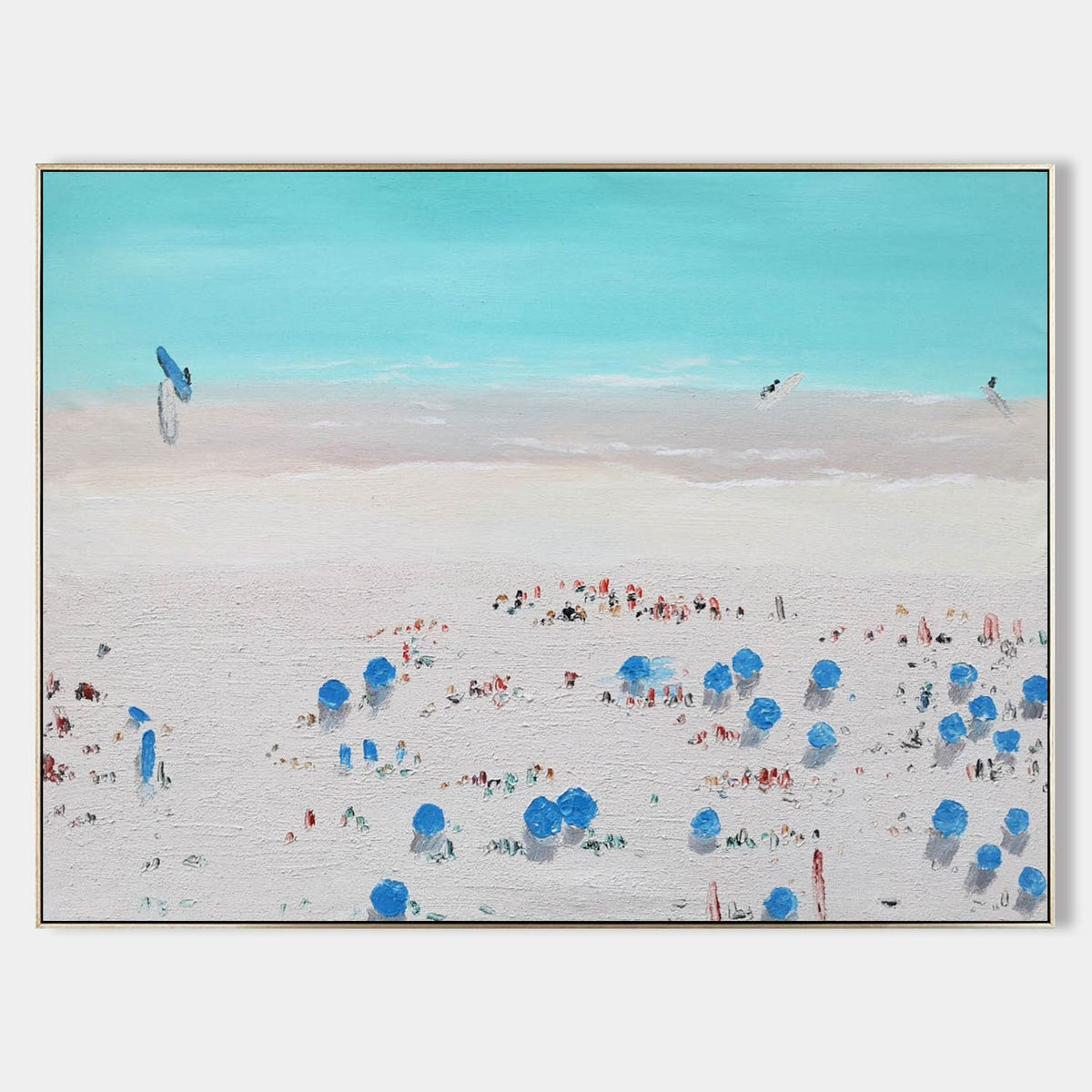 Blue Umbrellas on a Sunlit Beach
