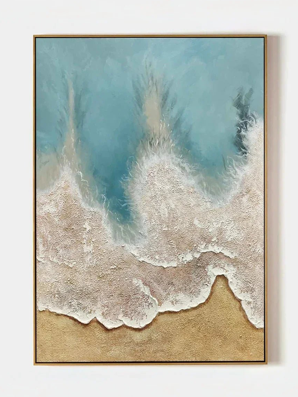 Blue & White & Gold Textured Plaster Wall Art