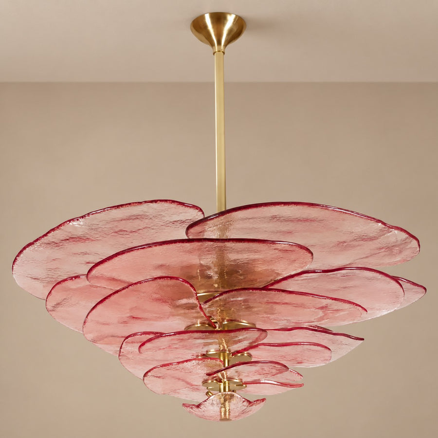 Blush Glass Petal Cluster Chandelier with Gold Iron Frame