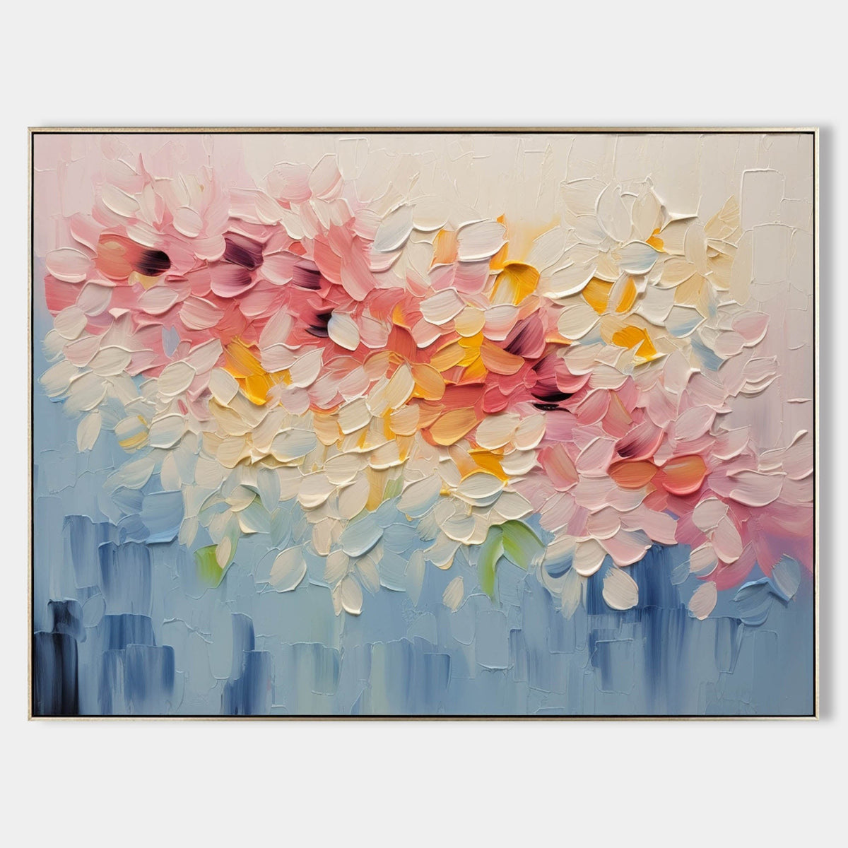 Blush Petals Over Blue Mist