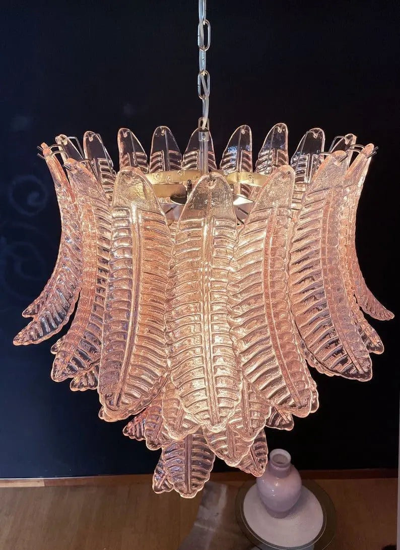 Blush Pink Glass Leaf Cluster Chandelier