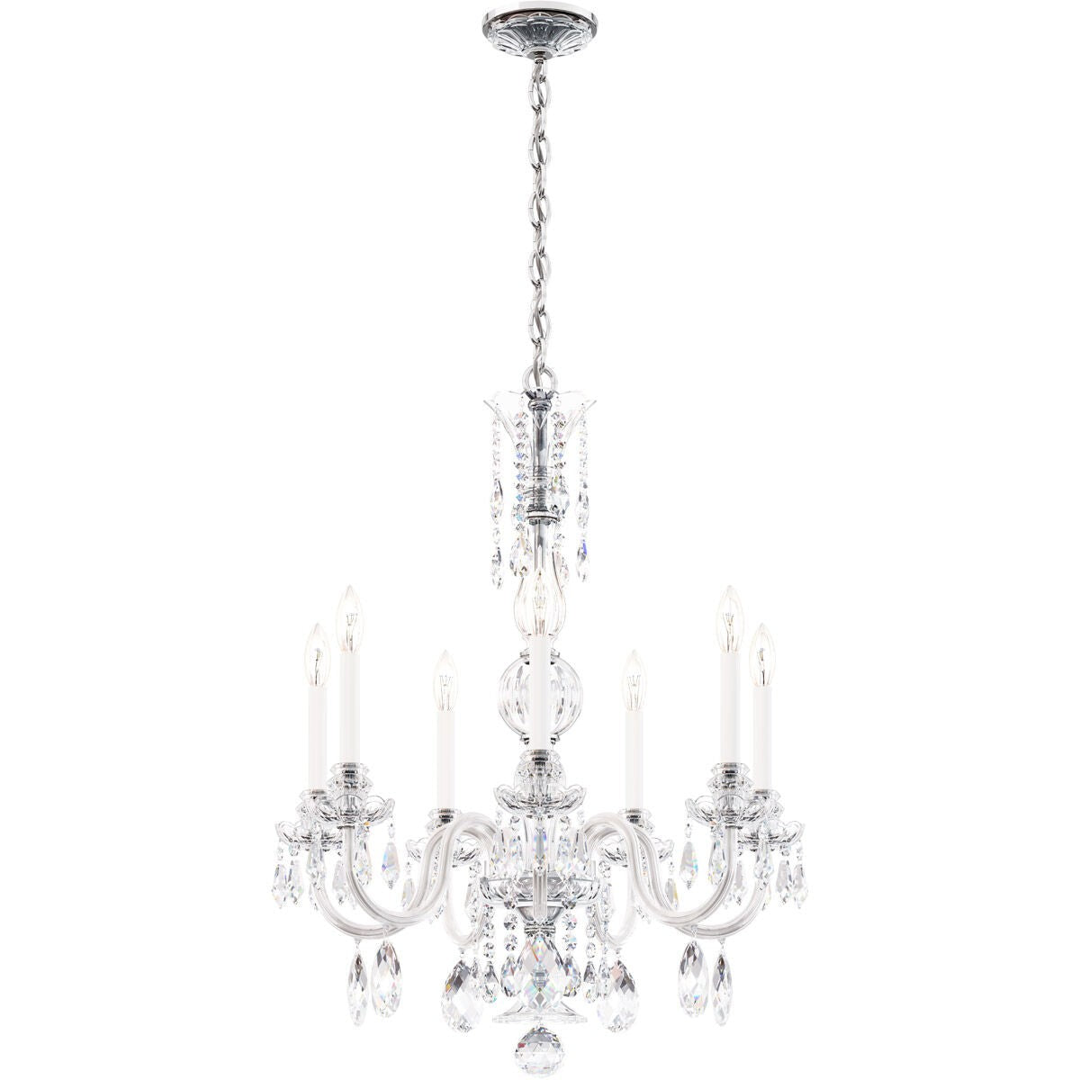 Bohemian Crystal Column Chandelier with Cut Pendants