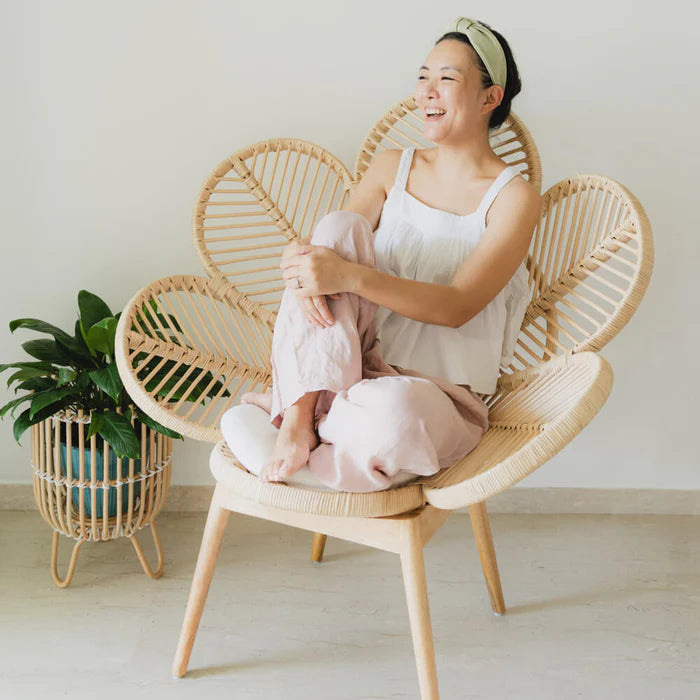Boho-Chic Petal Rattan Accent Chair – Unique Statement Seating